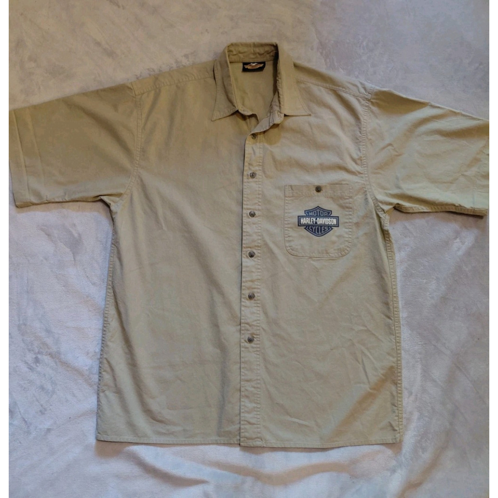 Vintage Harley Davidson Short Sleeve Button Up Biker Motorcycle Shirt Size Large